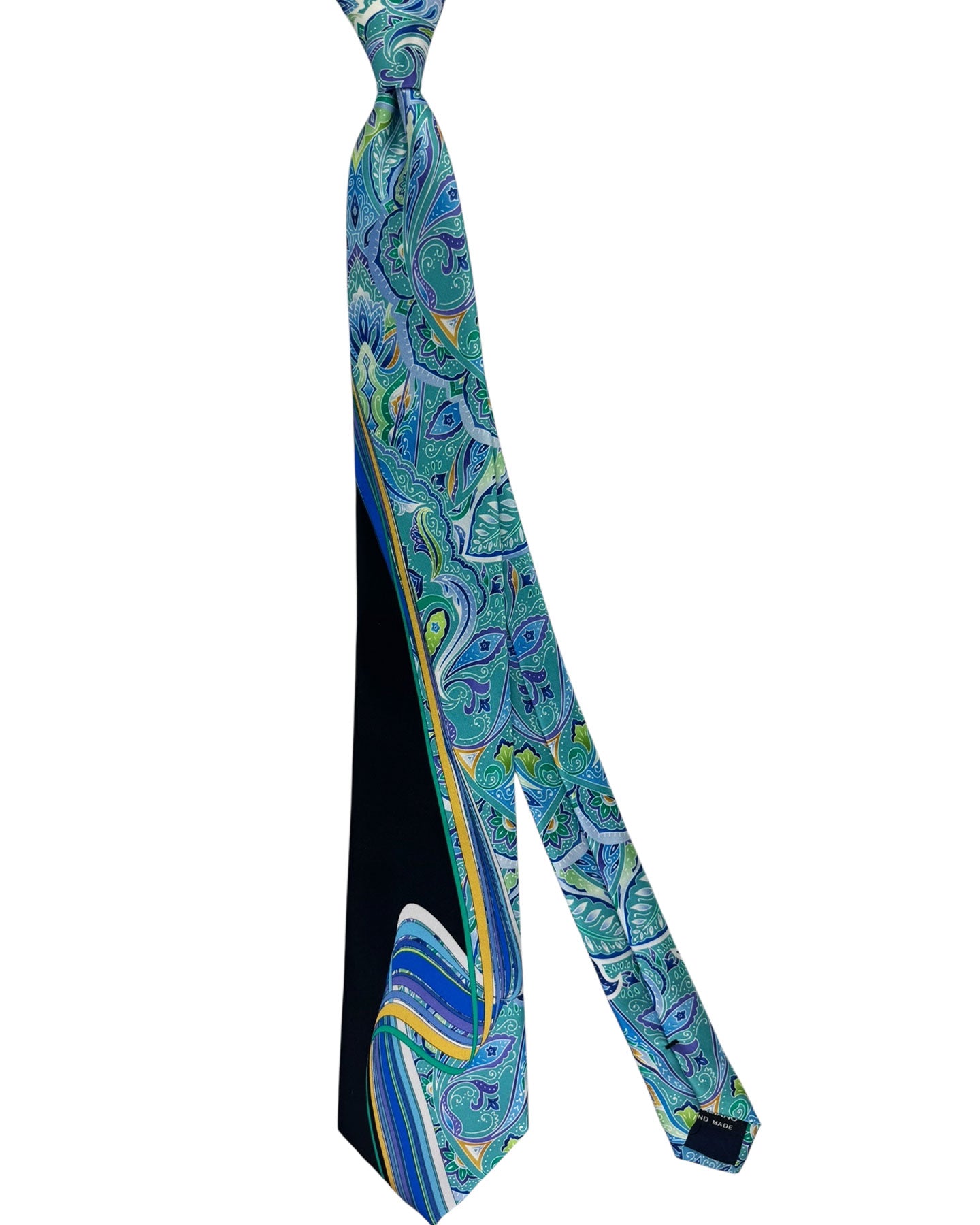Vitaliano Pancaldi Silk Tie Black Blue Green Ornamental Swirl