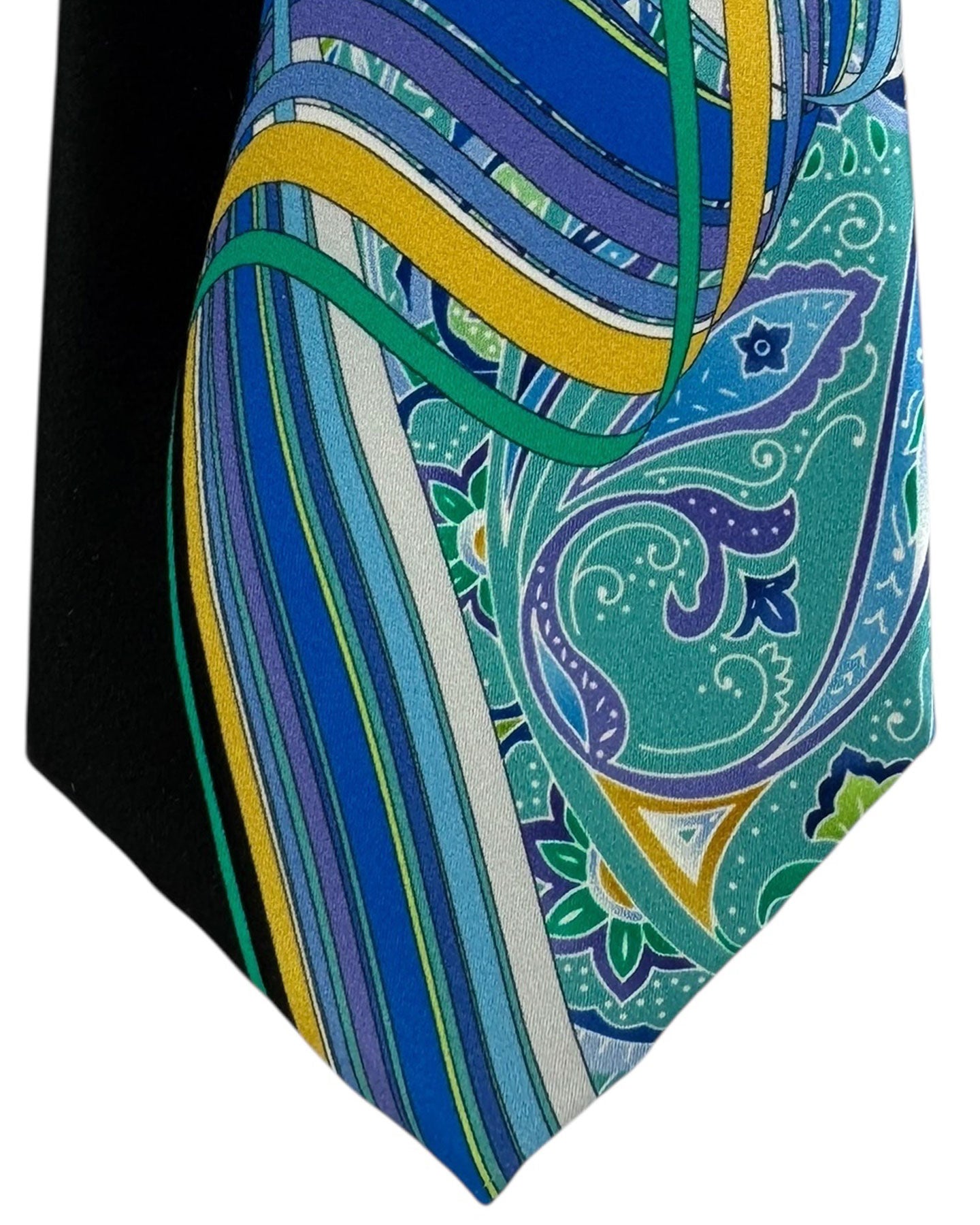 Vitaliano Pancaldi Silk Tie Black Blue Green Ornamental Swirl