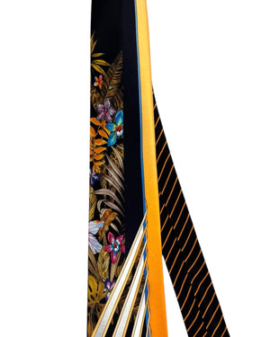 Vitaliano Pancaldi Tie Black Orange-Golden Tropical Bloom Floral