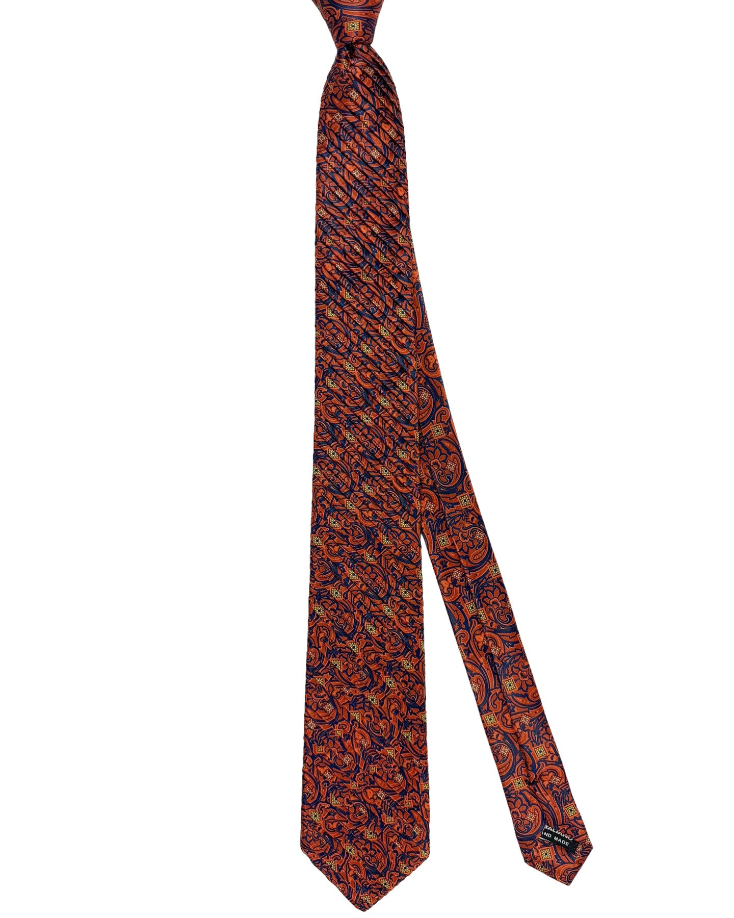 Vitaliano Pancaldi PLEATED SILK Tie Orange Black Mini Floral Design