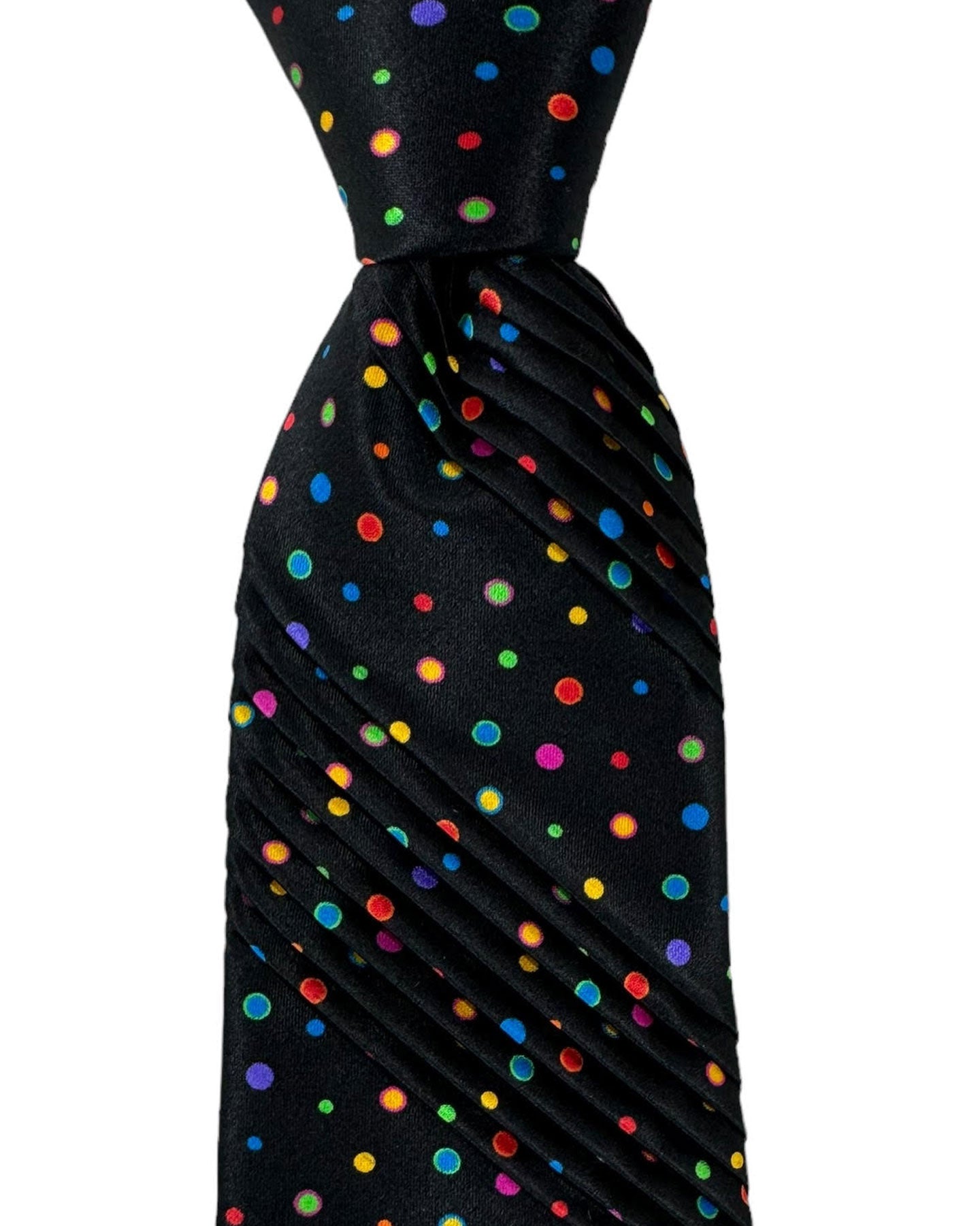 Vitaliano Pancaldi PLEATED SILK Tie Black Multi Colored Mini Dots