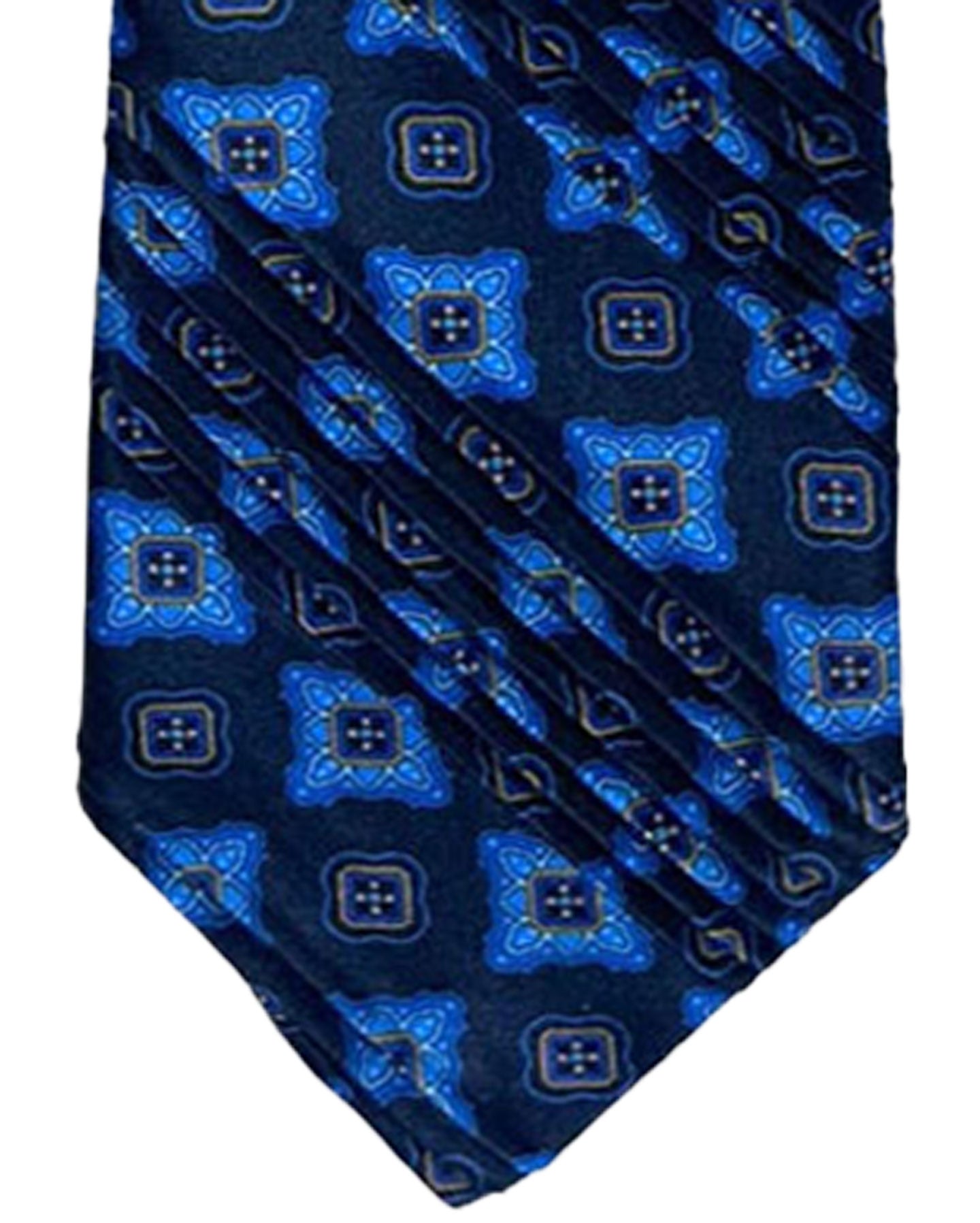 Vitaliano Pancaldi PLEATED SILK Tie Navy Blue Medallions