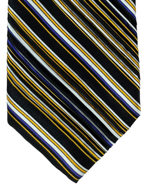 Vitaliano Pancaldi Silk Tie Black Purple Orange Stripes Design