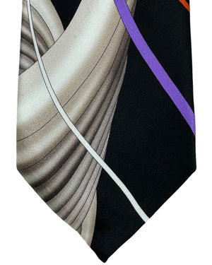 Vitaliano Pancaldi Silk Tie Black Purple Orange Swirl Design