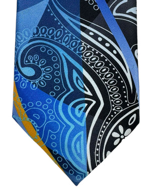 Vitaliano Pancaldi Silk Tie Black Blue Paisley Swirl Design