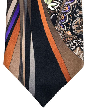 Vitaliano Pancaldi Silk Tie Black Brown Ornamental & Swirl Design