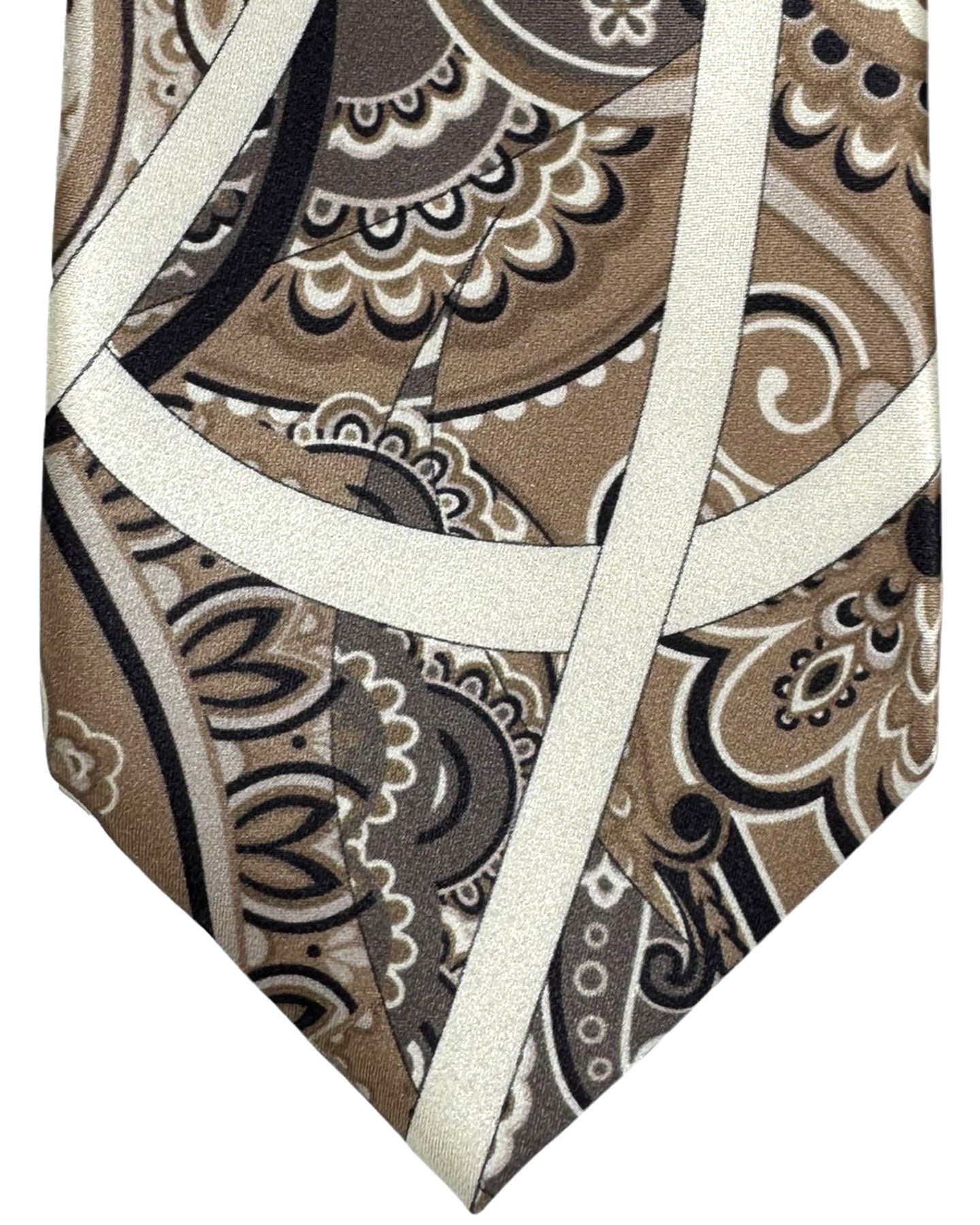 Vitaliano Pancaldi Silk Tie Brown Taupe Cream Ornamental & Swirl Design