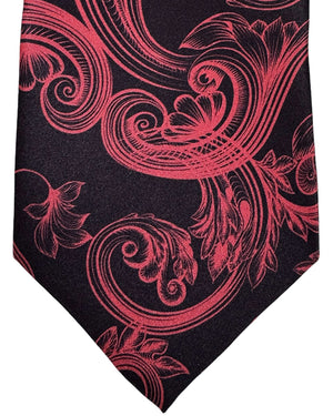 Vitaliano Pancaldi Silk Tie Black Red Pink Floral & Baroque Design