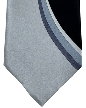 Vitaliano Pancaldi Silk Tie Gray Black Navy Swirl & Baroque Design