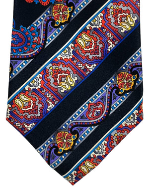 Vitaliano Pancaldi Silk Tie Black Purple Multi Colored Paisley & Ornamental Design