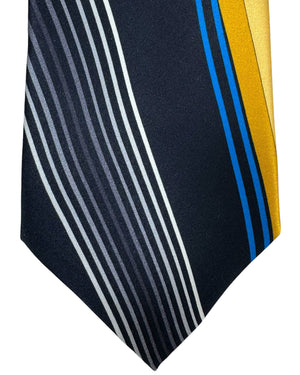 Vitaliano Pancaldi Silk Tie Black Orange Blue Swirl Design