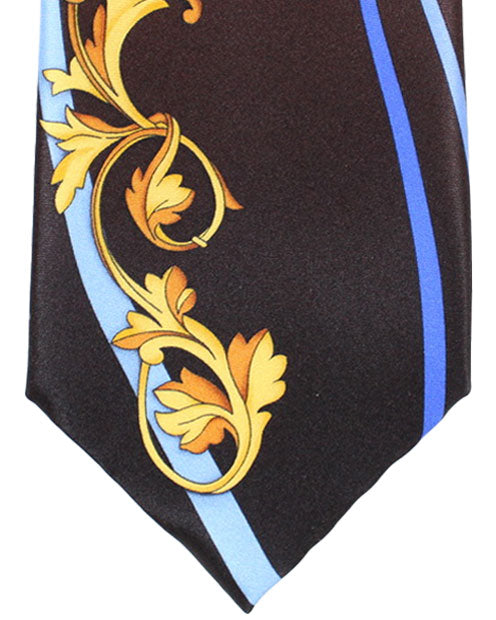 Vitaliano Pancaldi Silk Tie Brown Gold Blue Swirl & Baroque Design