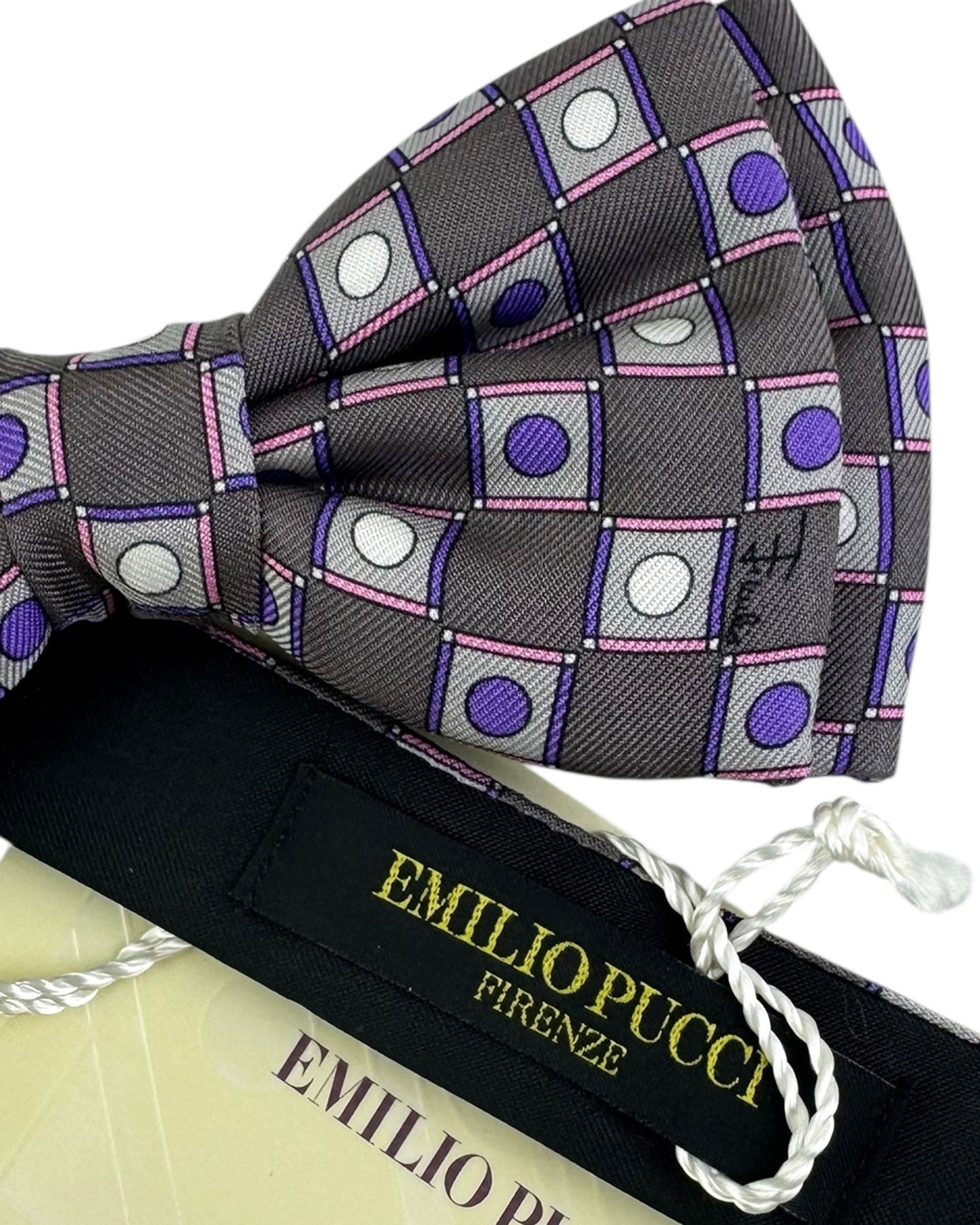 Emilio Pucci Bow Tie Gray Purple Pink Dots & Squares