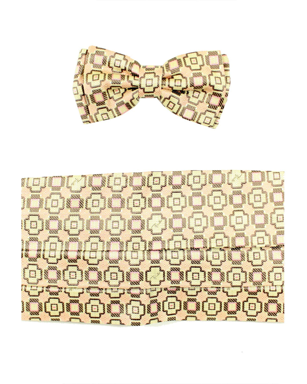 Emilio Pucci Silk Cummerbund & Bow Tie Set Cream Taupe Pink SALE