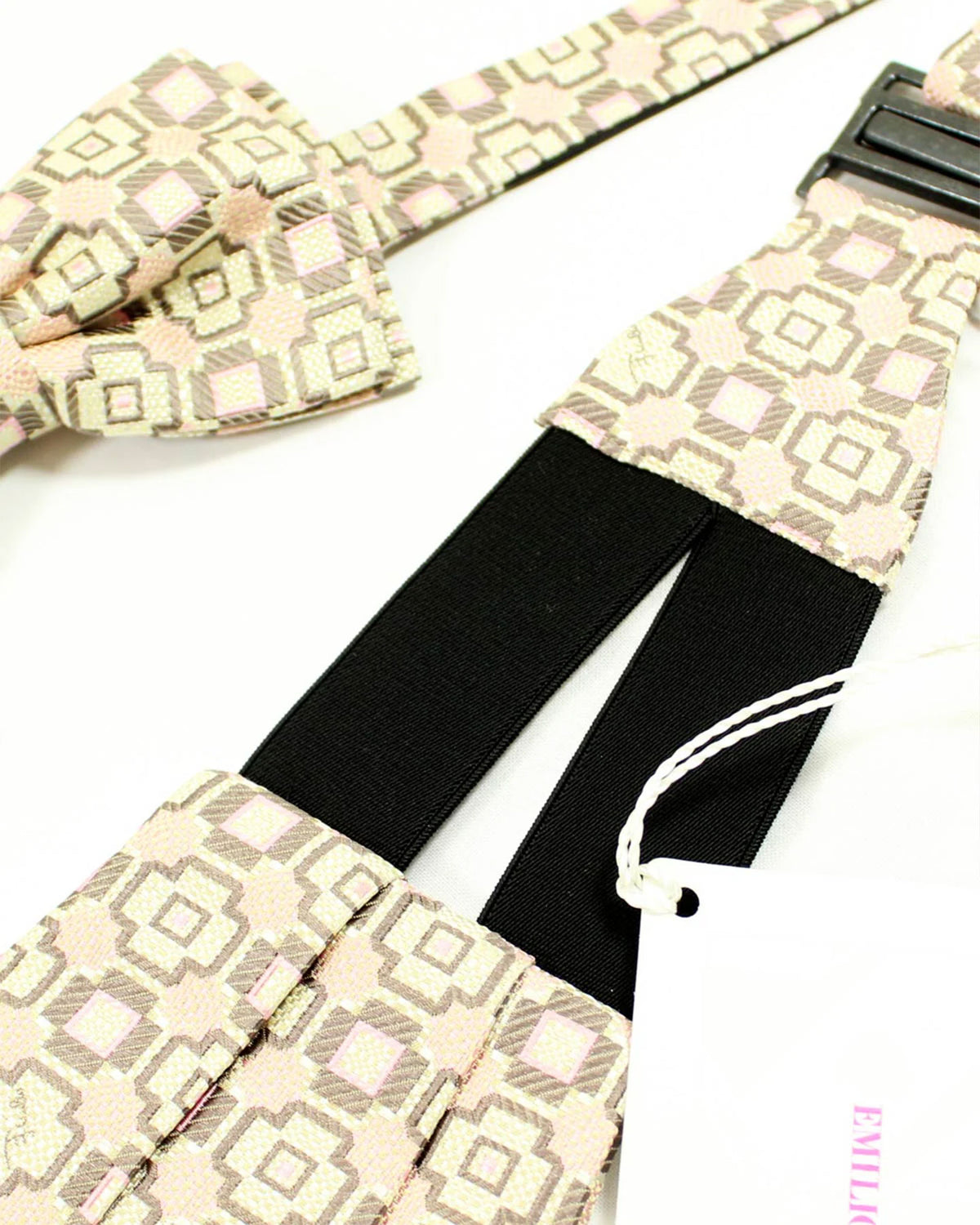 Emilio Pucci Silk Cummerbund & Bow Tie Set Cream Taupe Pink SALE