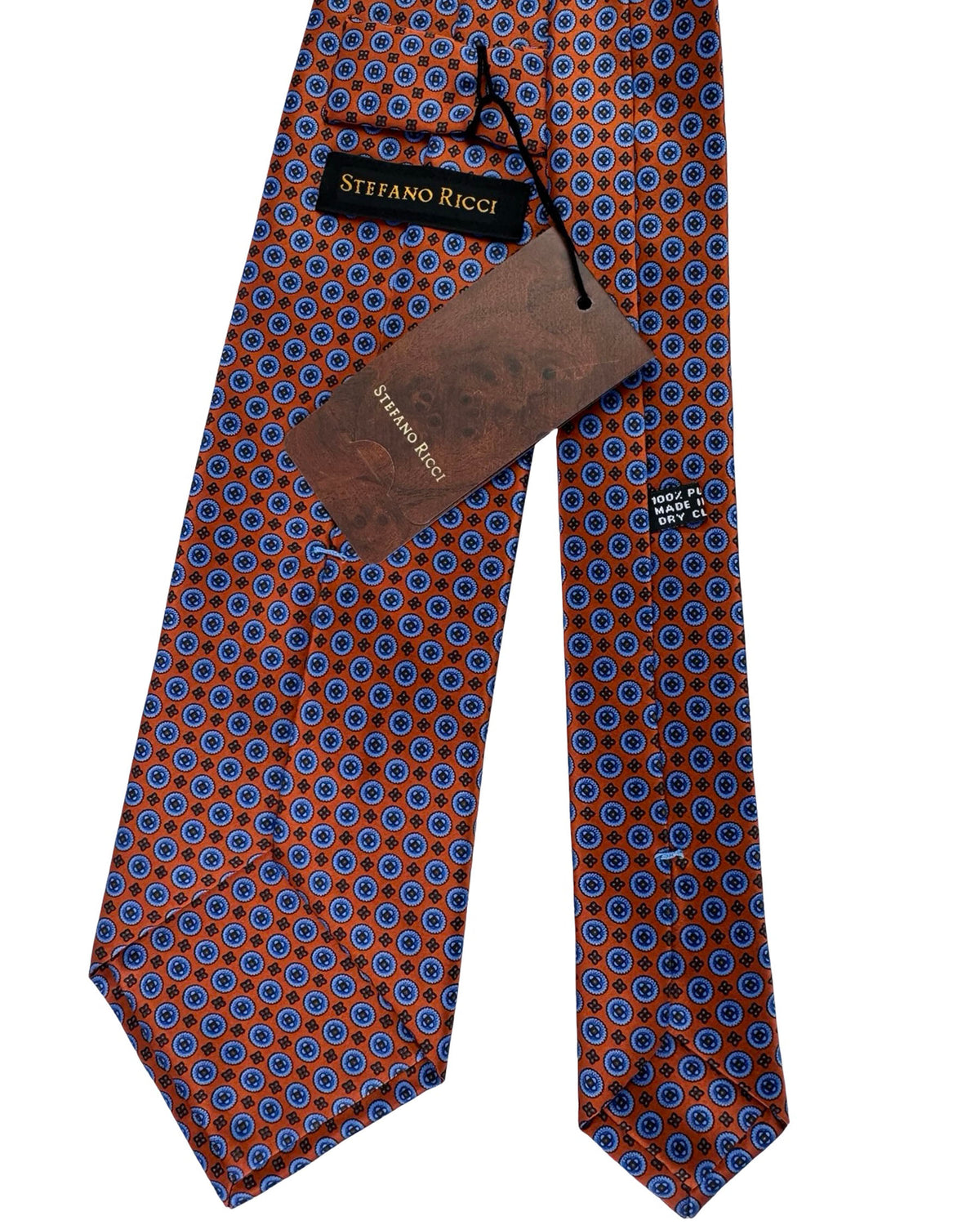 Stefano Ricci Tie Rust Orange And Blue Medallion Pattern