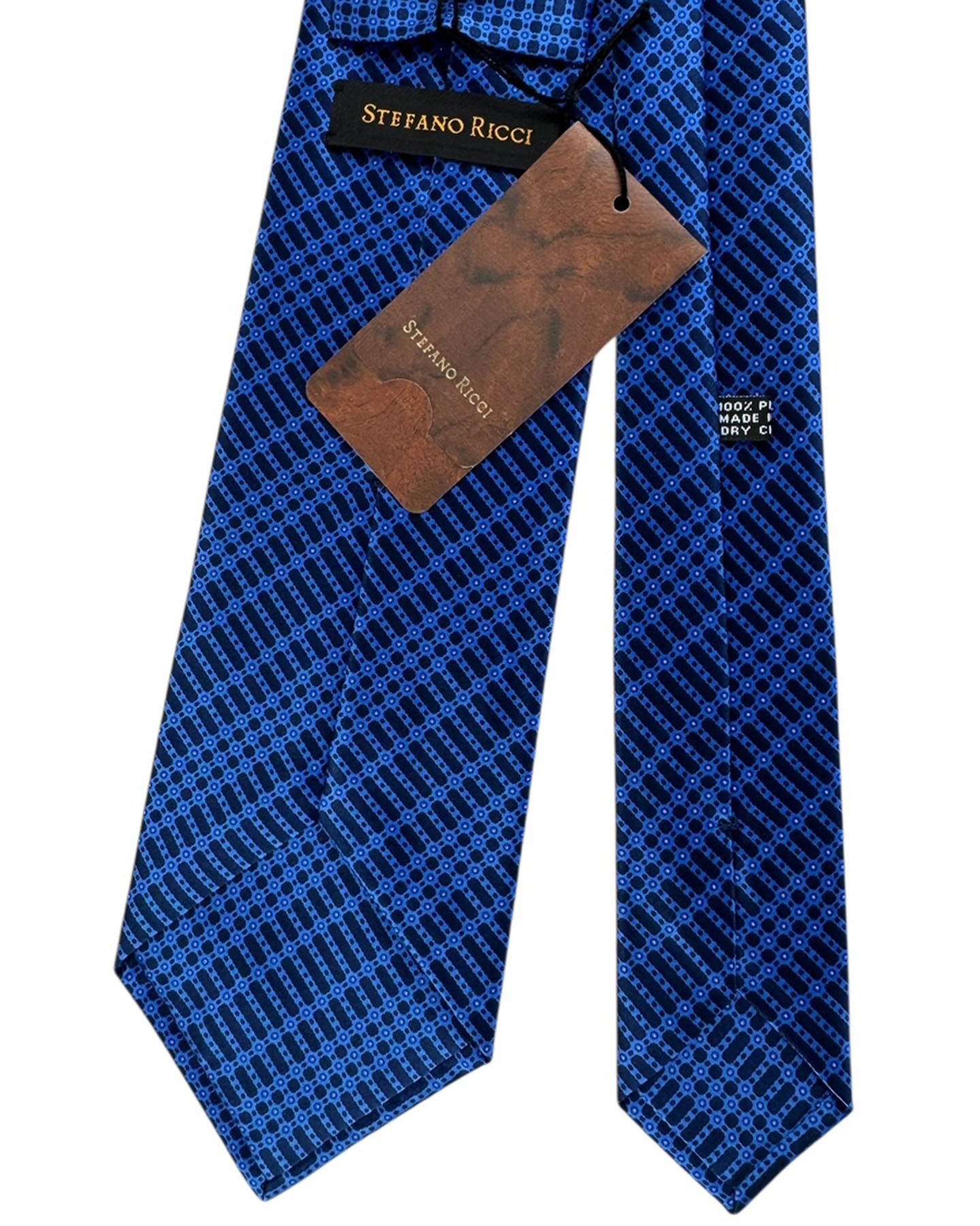 Stefano Ricci Tie  Navy Blue Tie With Diagonal Lattice Pattern