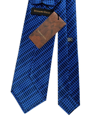 Stefano Ricci Tie  Navy Blue Tie With Diagonal Lattice Pattern