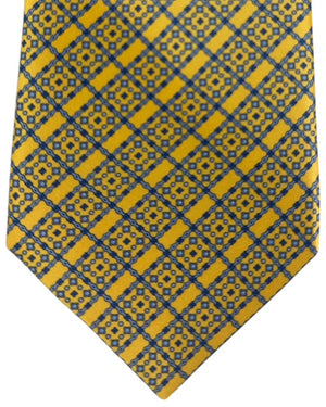 Stefano Ricci Tie Gold Tie With Blue Diamond Lattice Design