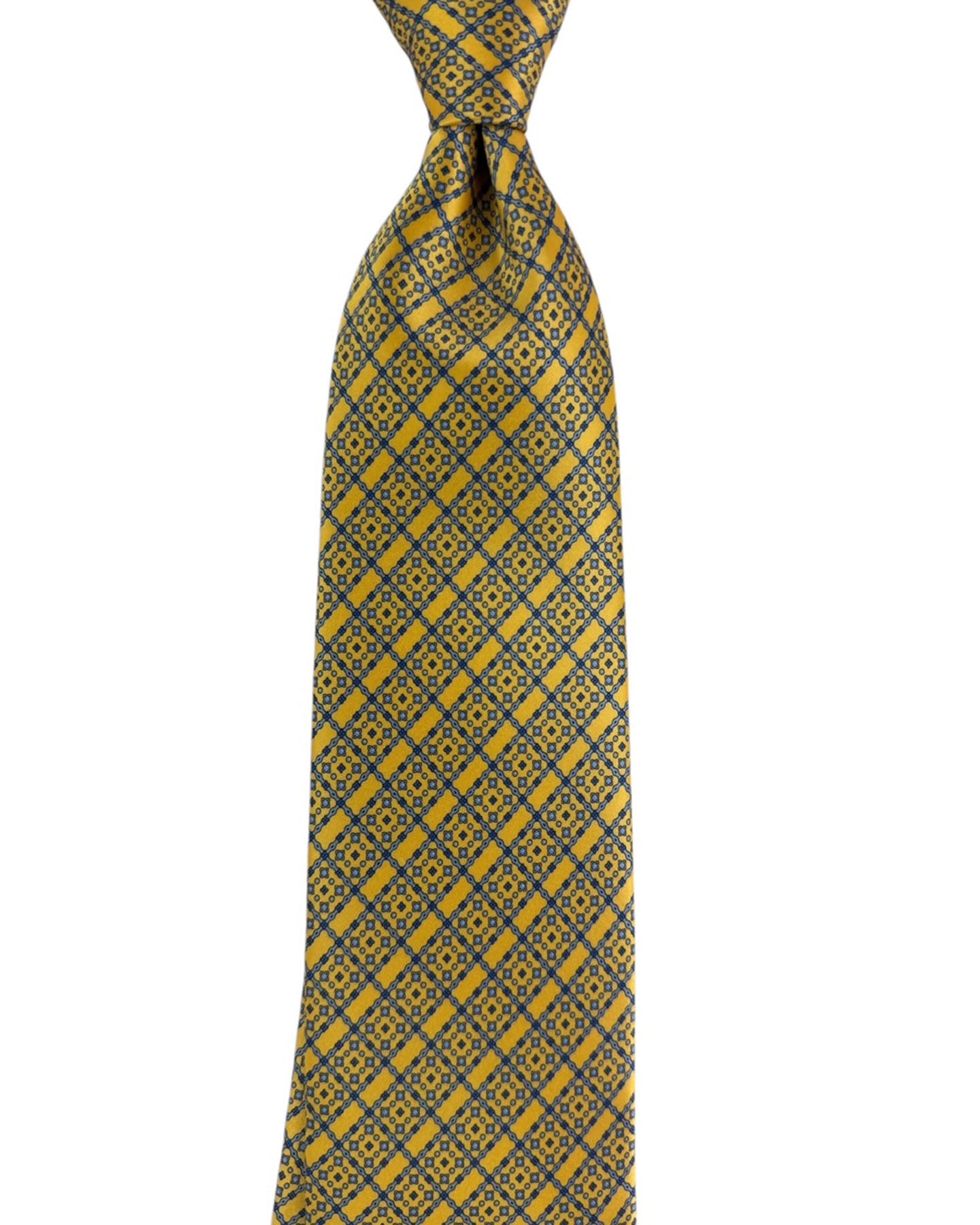 Stefano Ricci Tie Gold Tie With Blue Diamond Lattice Design