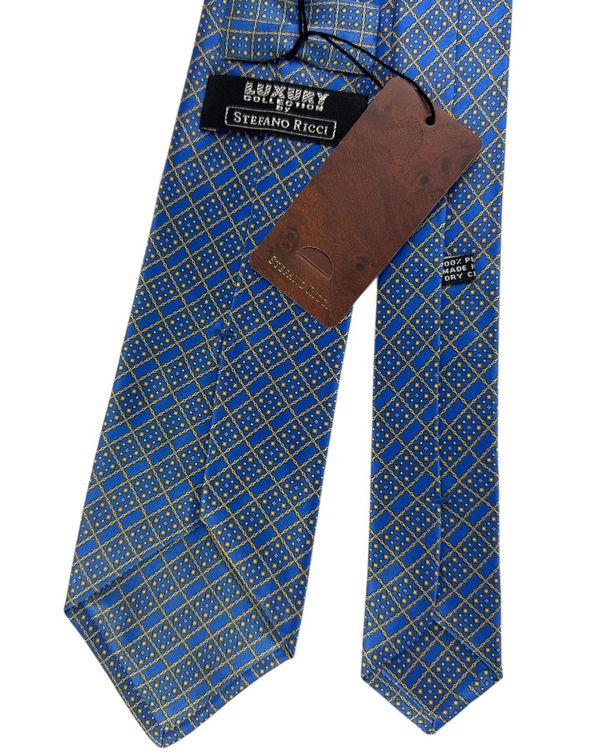 Stefano Ricci Tie Royal Blue With Gold Diamond Lattice Pattern