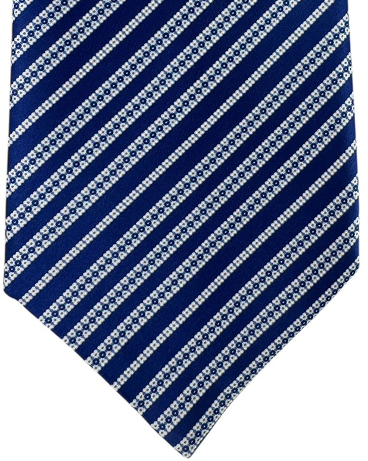 Stefano Ricci Silk Tie Navy White Floral Stripe Pattern