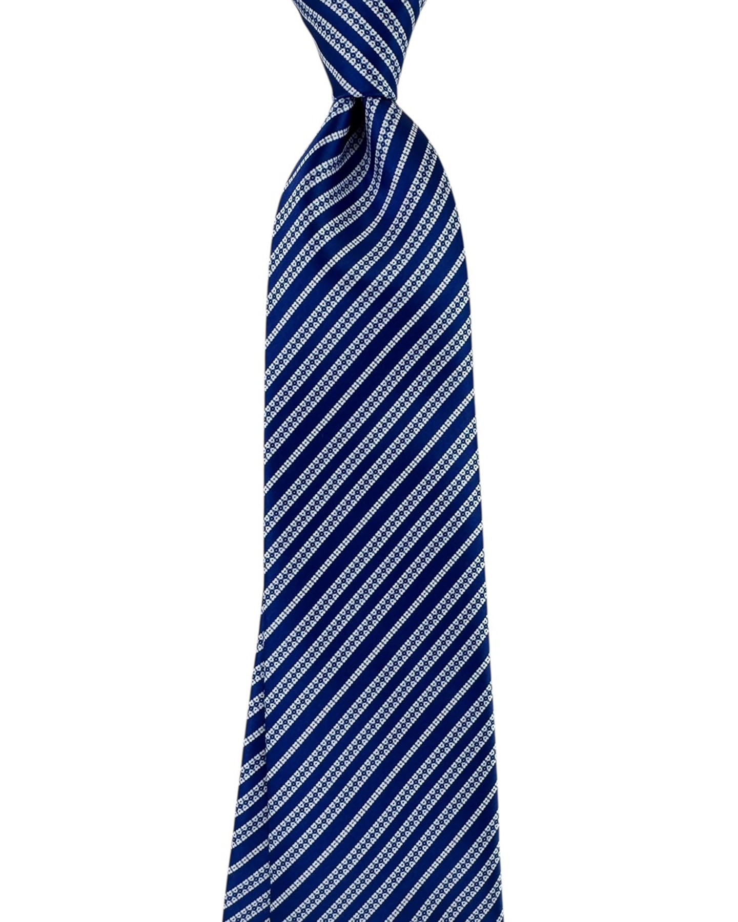 Stefano Ricci Silk Tie Navy White Floral Stripe Pattern