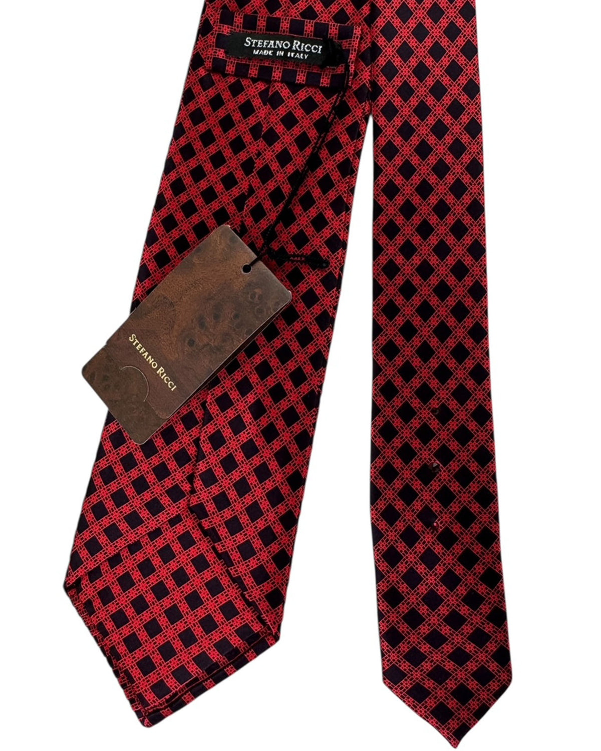 Stefano Ricci Silk Tie Red Black Lattice Pattern