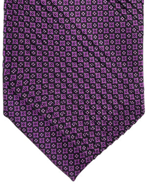 Stefano Ricci Pleated Silk Tie Purple Micro Floral Geometric Pattern