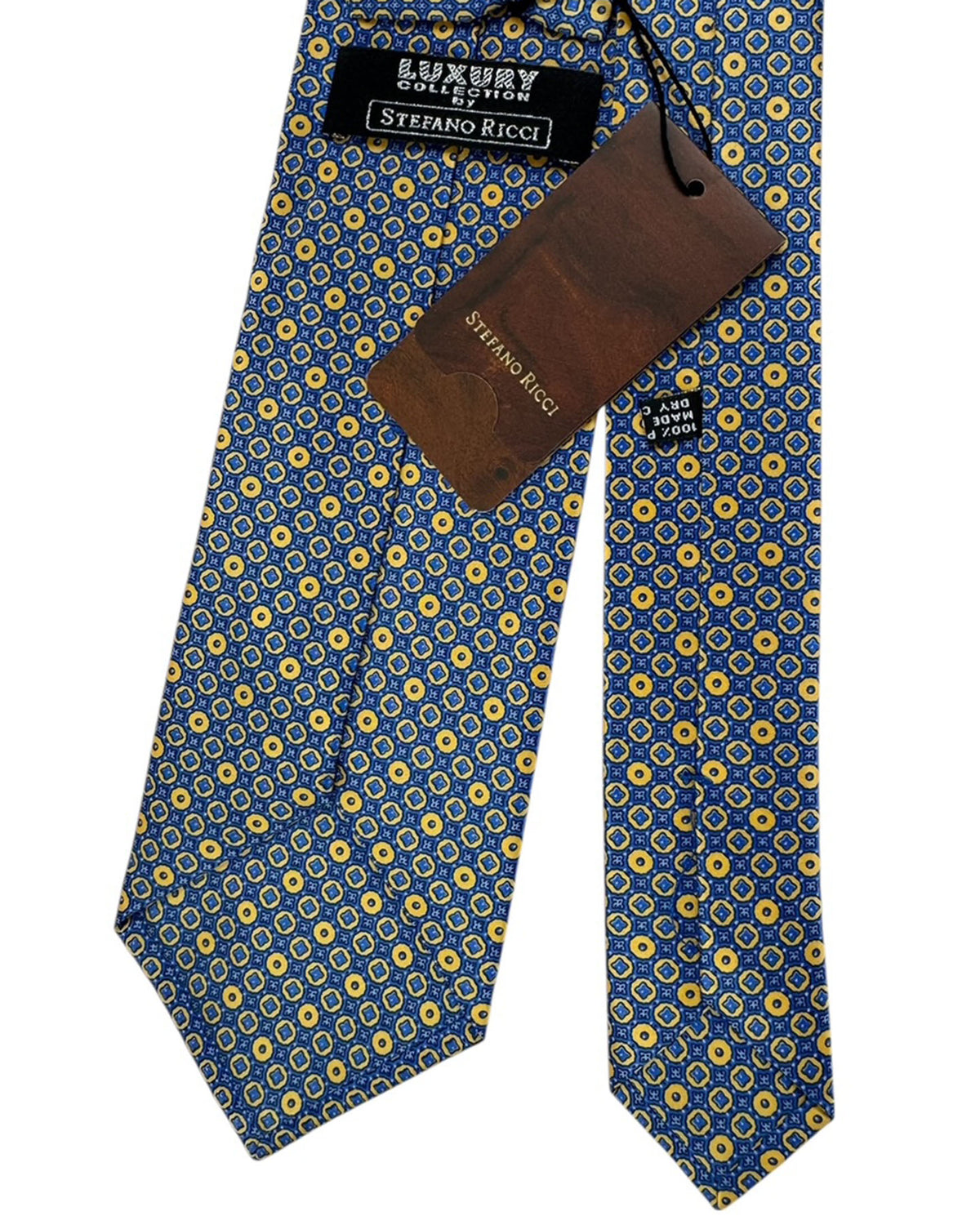 Stefano Ricci Tie Blue And Gold Geometric Medallion