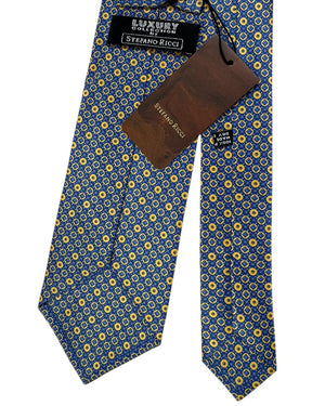 Stefano Ricci Tie Blue And Gold Geometric Medallion