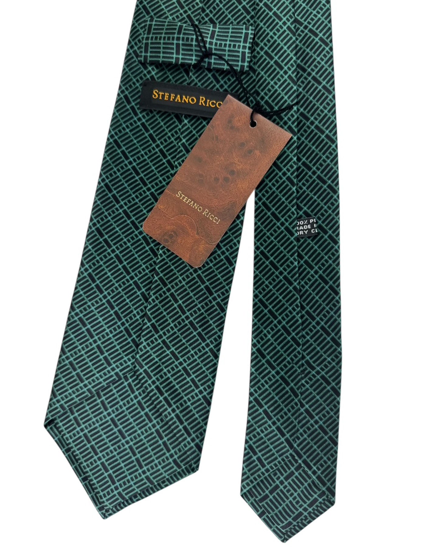 Stefano Ricci Silk Tie Green Black Lattice Pattern