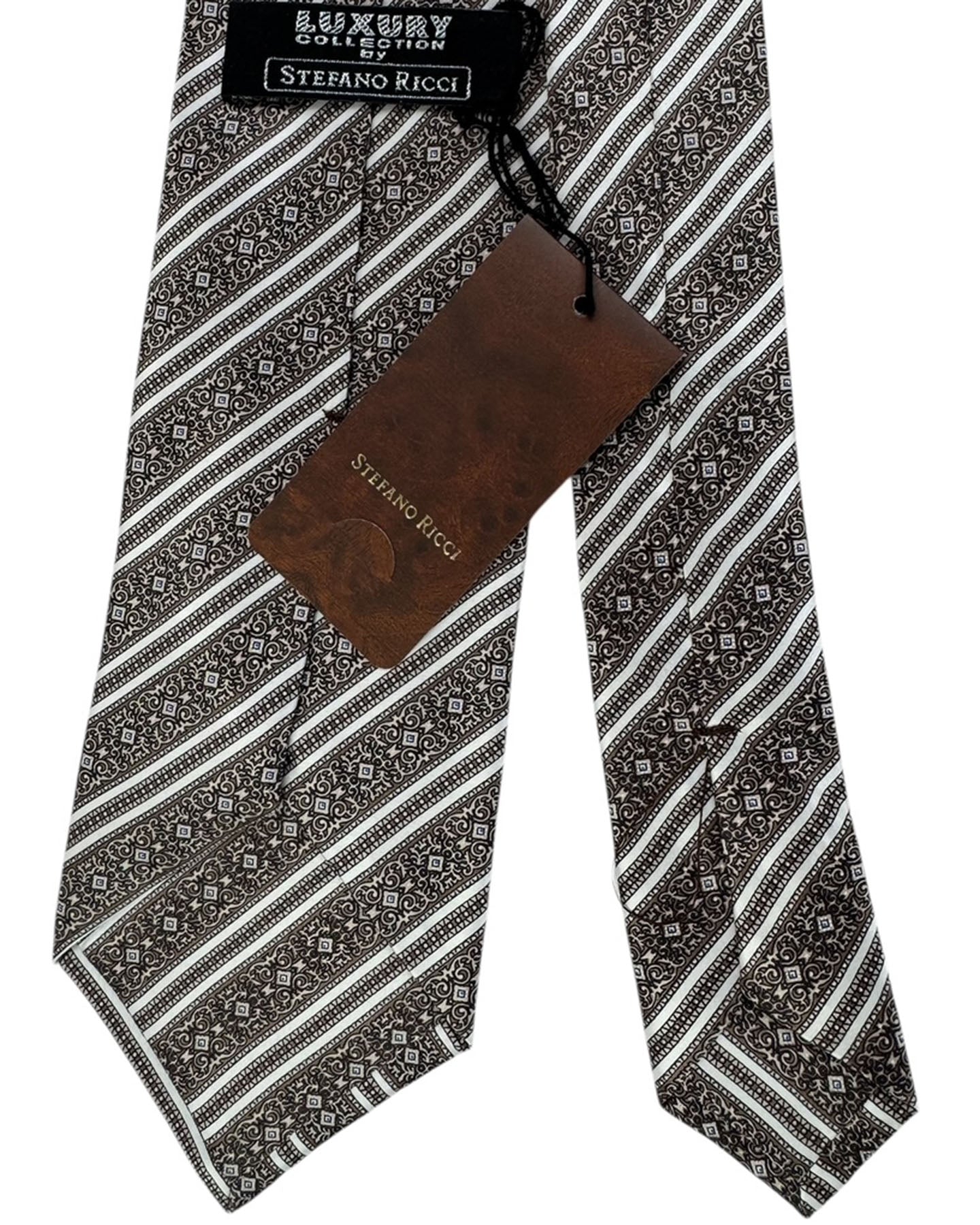 New Stefano Ricci Tie Gray Bronze Silver Patterned Stripes
