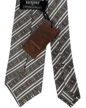 Stefano Ricci Tie  Black And Taupe Stripe With Scrollwork