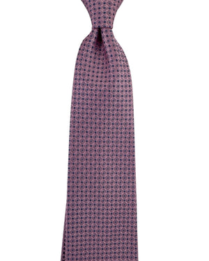 Stefano Ricci Pleated Silk Tie Pink Lavender Blue Micro Medallion Pattern