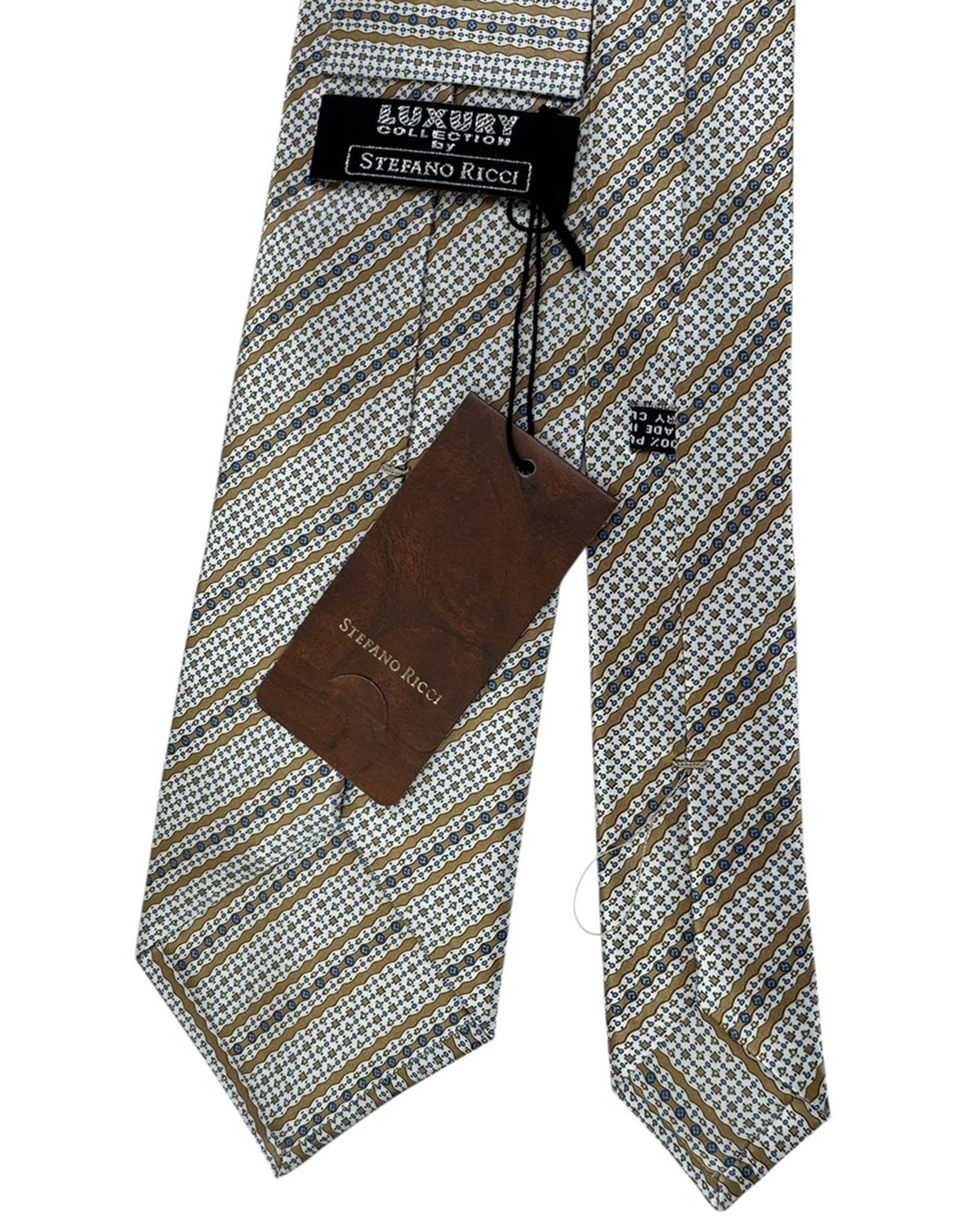 Stefano Ricci Tie White-Silver Brown Patterned Stripes
