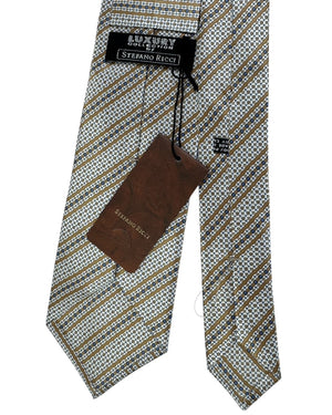 Stefano Ricci Tie White-Silver Brown Patterned Stripes