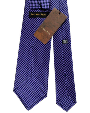 Stefano Ricci Pleated Silk Tie Purple Navy Checker Micro Pattern