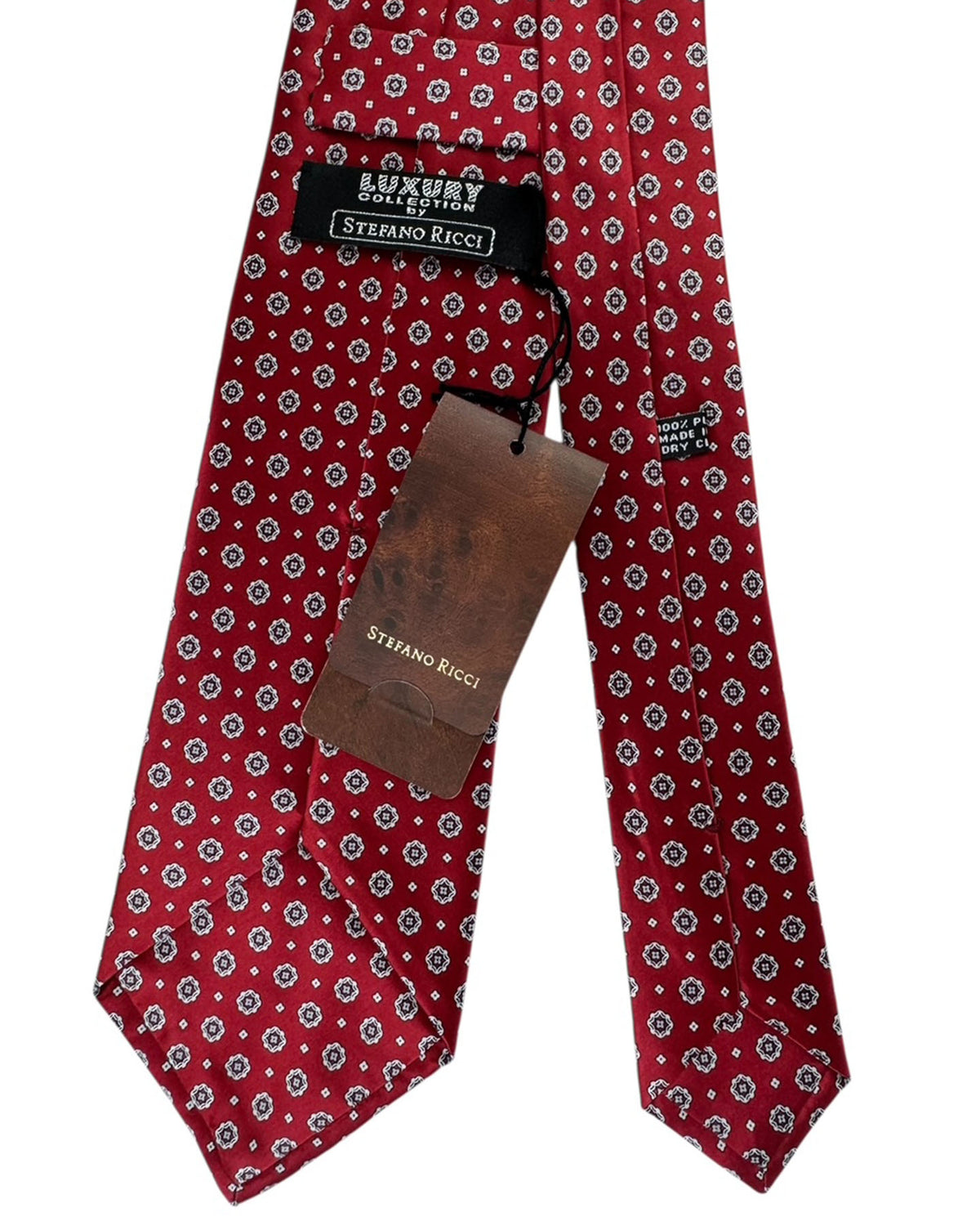 Stefano Ricci Silk Tie Red Bordeaux Gray Medallion Pattern
