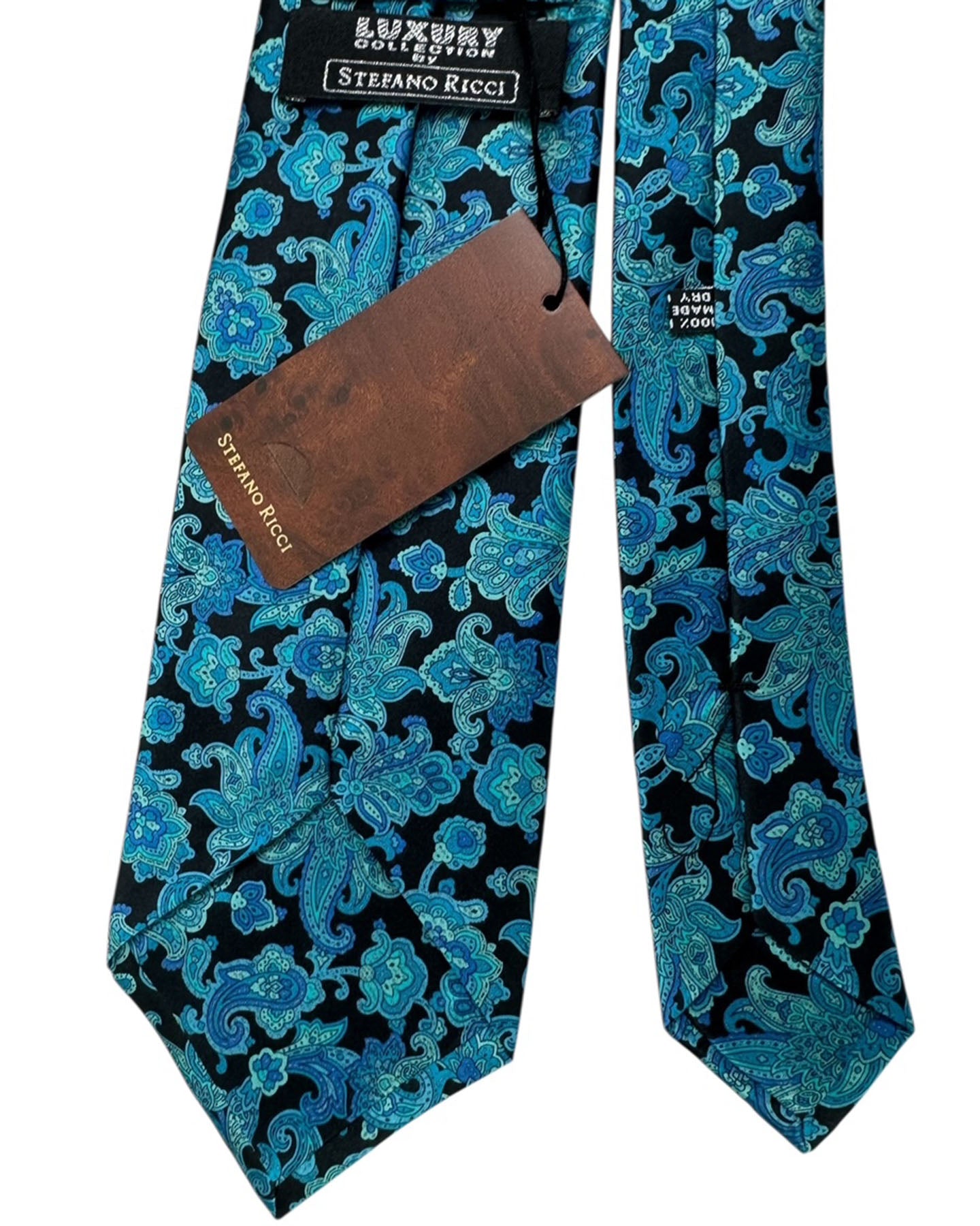 Stefano Ricci Tie Black Aqua Blue Paisley