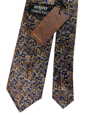 Stefano Ricci Silk Tie Midnight Blue Brown Paisley Floral Pattern