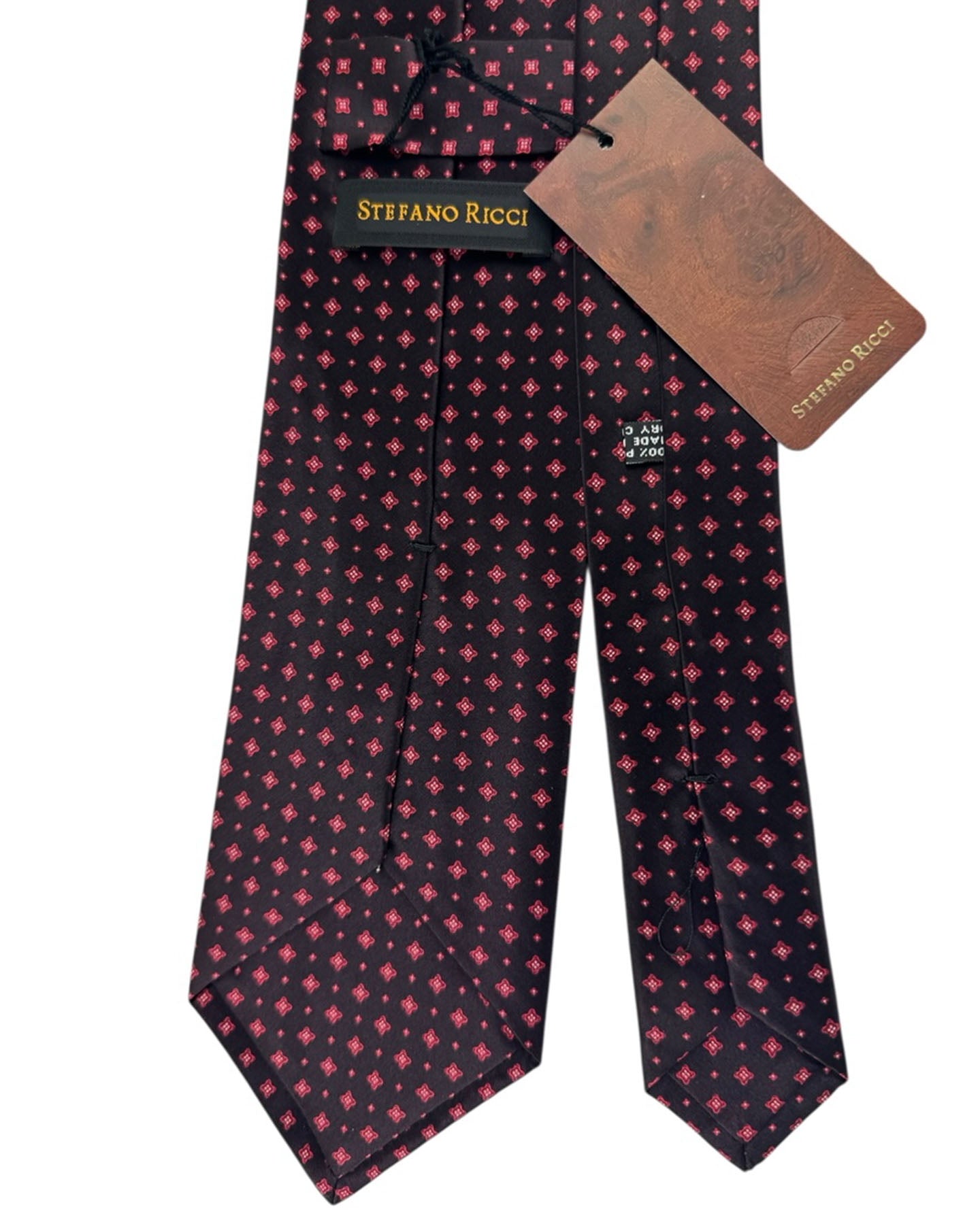 Stefano Ricci Silk Tie Black Red Micro Floral Pattern