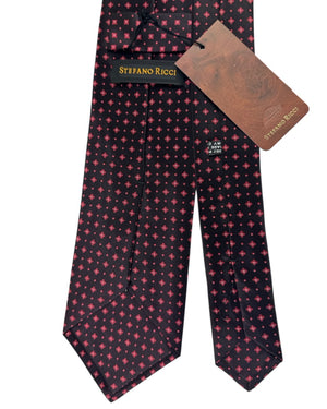 Stefano Ricci Silk Tie Black Red Micro Floral Pattern