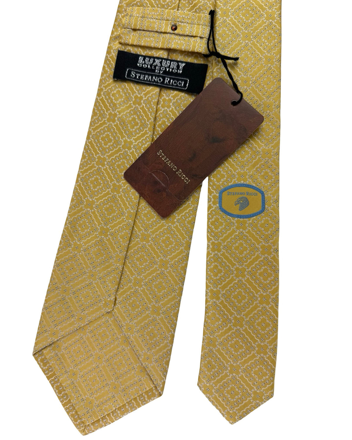 Stefano Ricci Silk Tie Mustard Cream Ornate Medallion Pattern