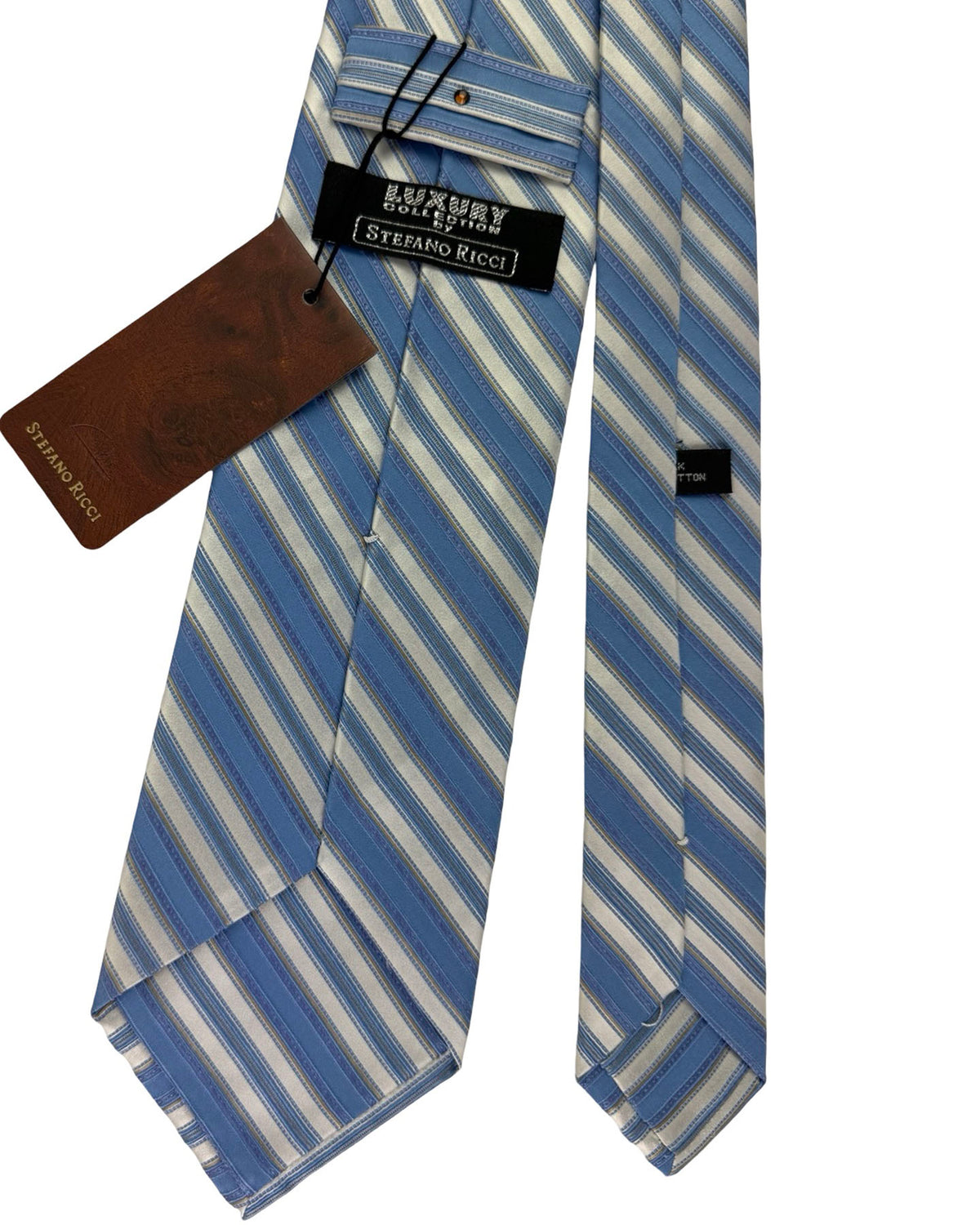 Stefano Ricci Silk Tie Blue Cream Stripe Pattern