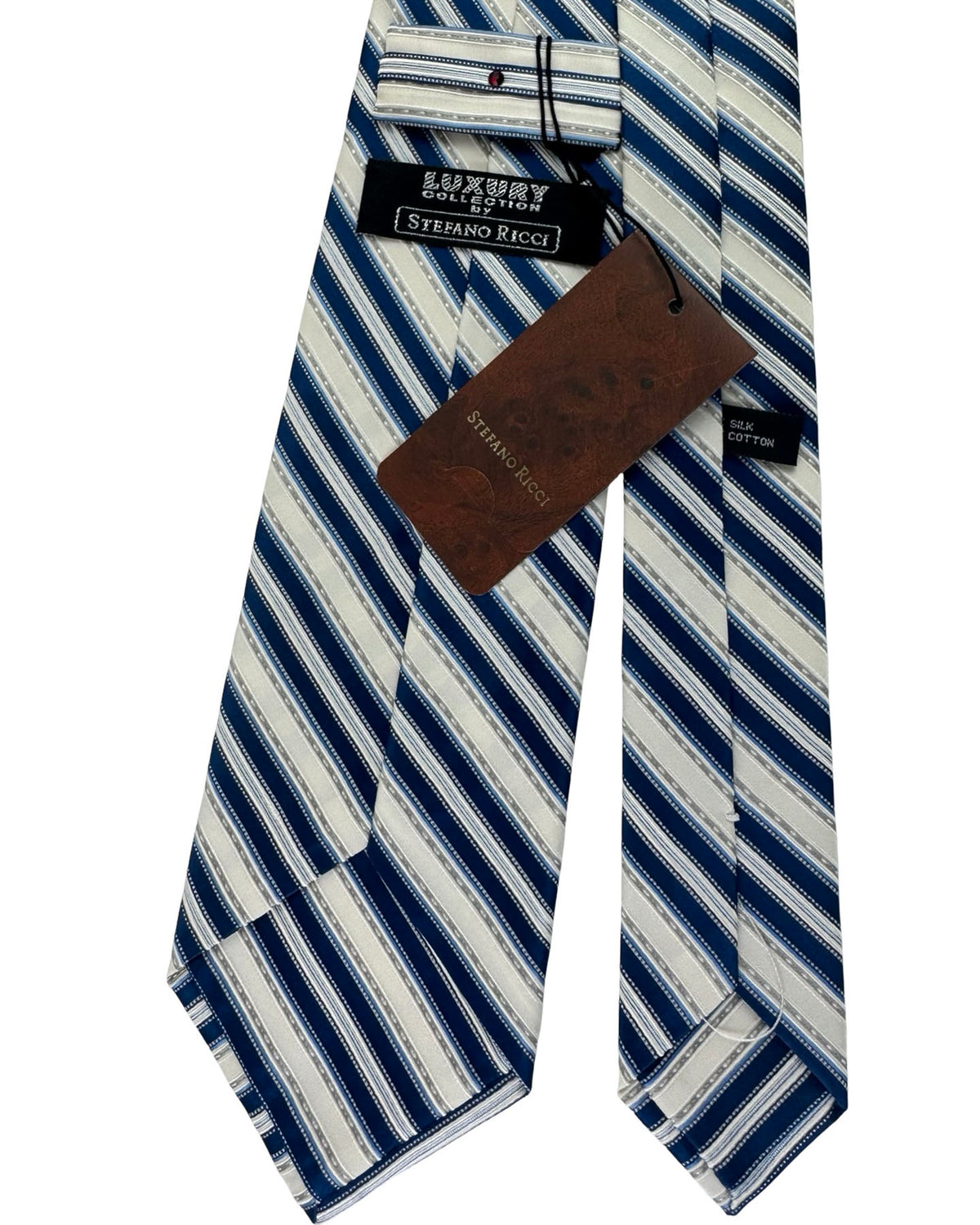 Stefano Ricci Silk Tie Navy Cream Stripe Pattern