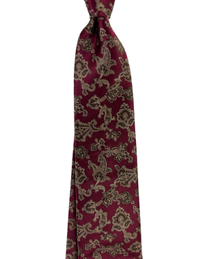 Stefano Ricci Silk Tie Maroon Brown Paisley Floral Pattern