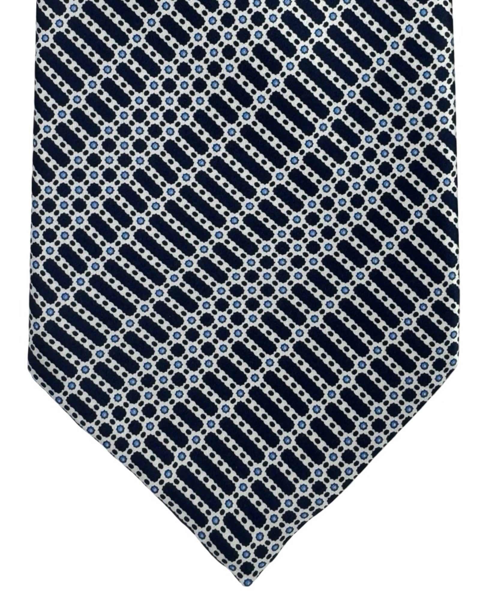 Stefano Ricci Tie Black Silver Blue Pattern Stripes