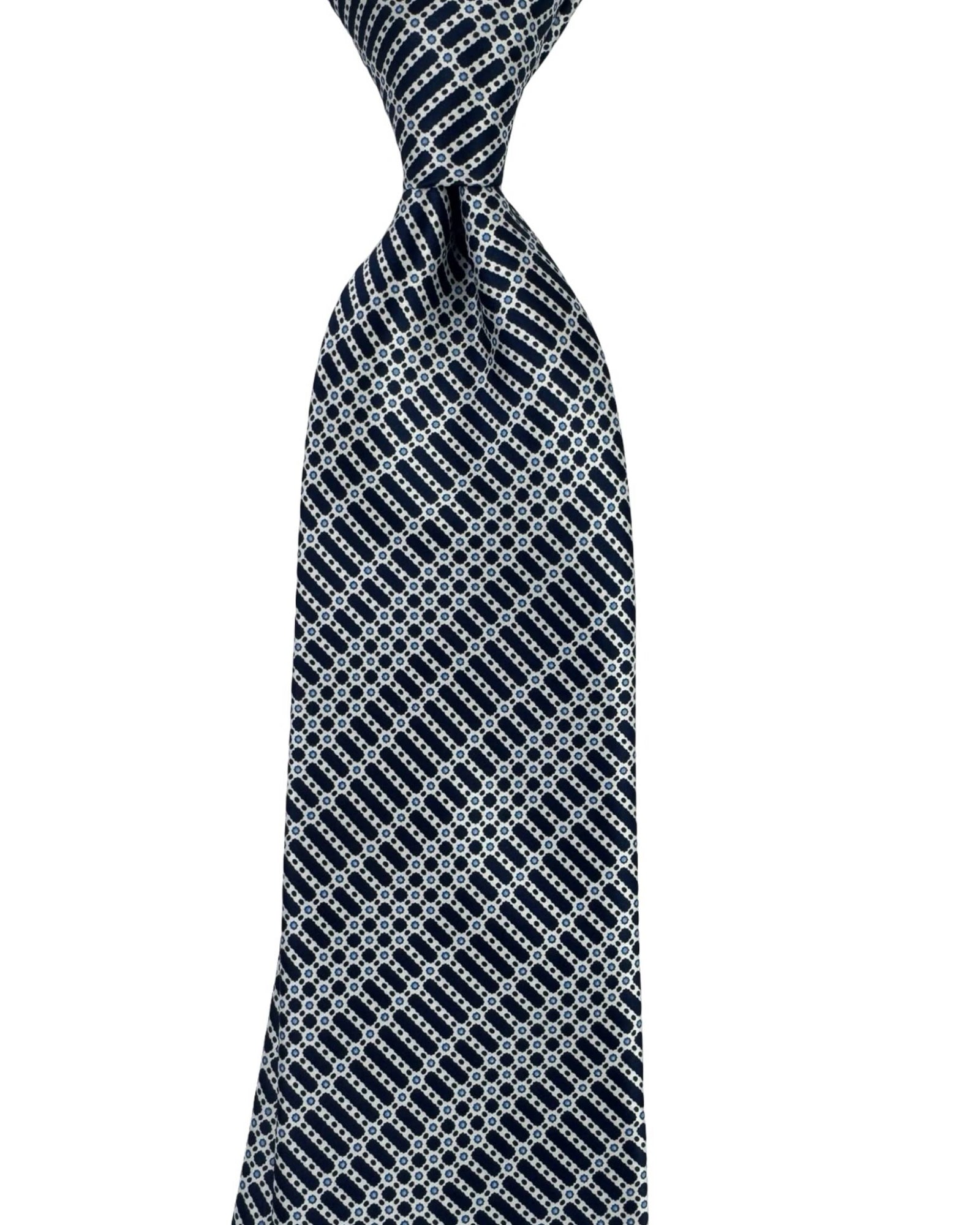 Stefano Ricci Tie Black Silver Blue Pattern Stripes