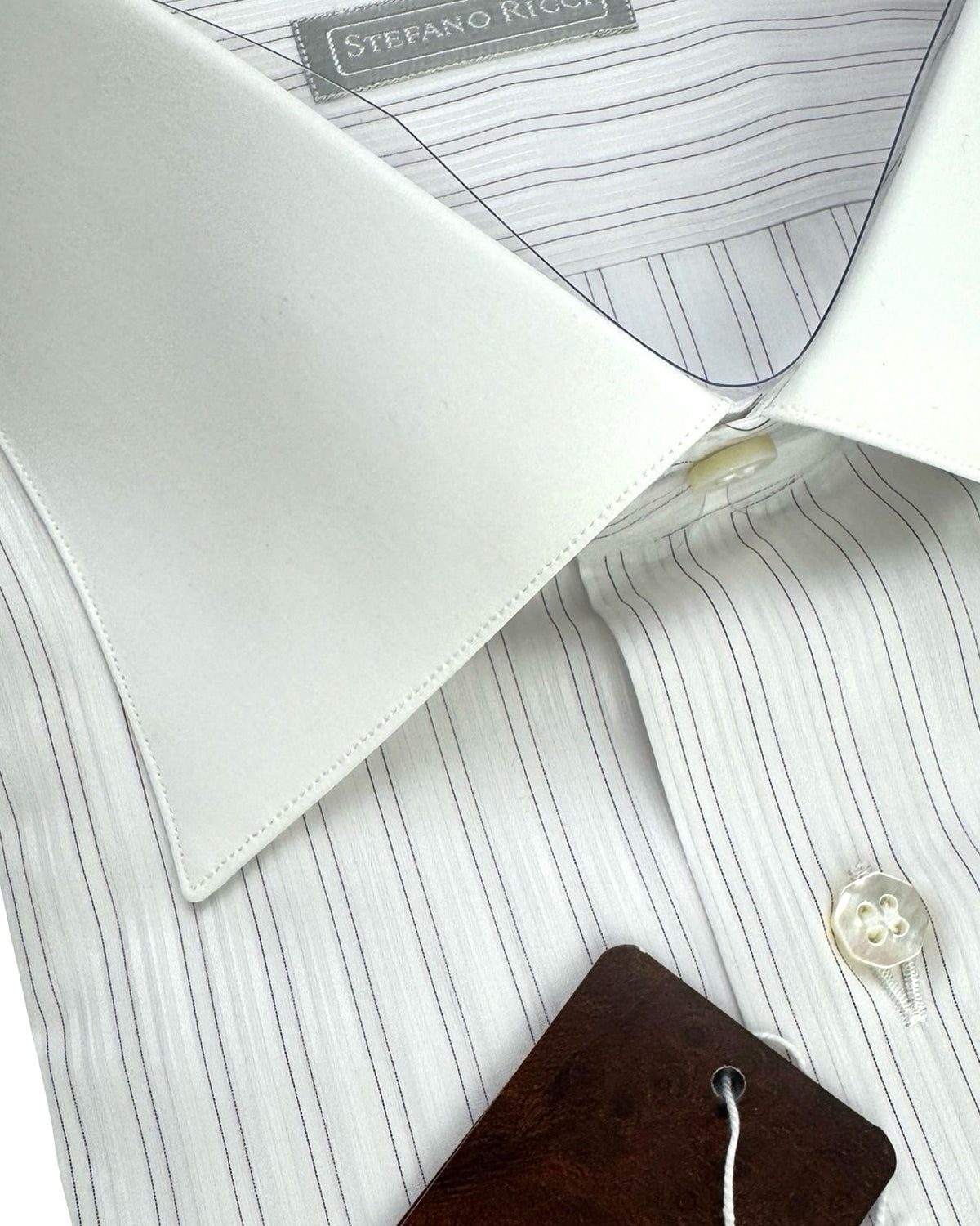 Stefano Ricci Shirt French Cuffs White Purple Stripes 43 - 17 White Collar